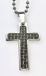 JEWLRY FASHION BLACK & GOLD CARBON FIBER CROSS with 22 