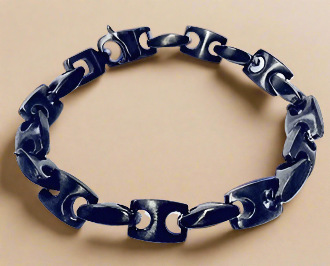 Fashion Brushed Hematite H-Link Bracelet 9"