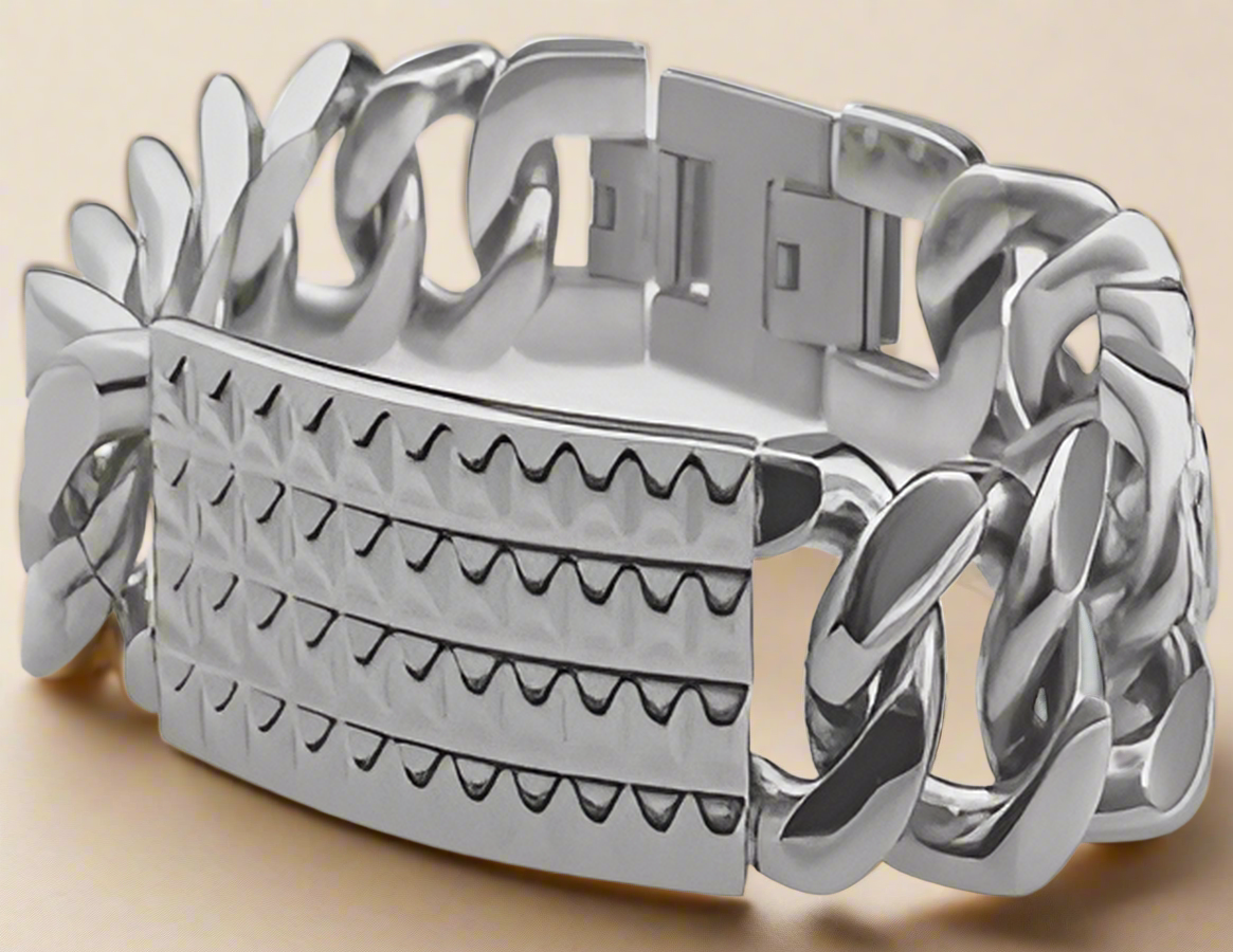 Fashion Pyramid Pattern ID Curb Link Bracelet 8.5"