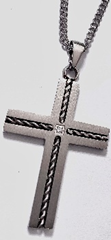 JEWLRY FASHION .01 ct DIAMOND ACCENT BLABK RHODIUM ROPE CROSS with 24