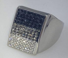 FASHION Crystal Black Grey and White Stones Rect Ring