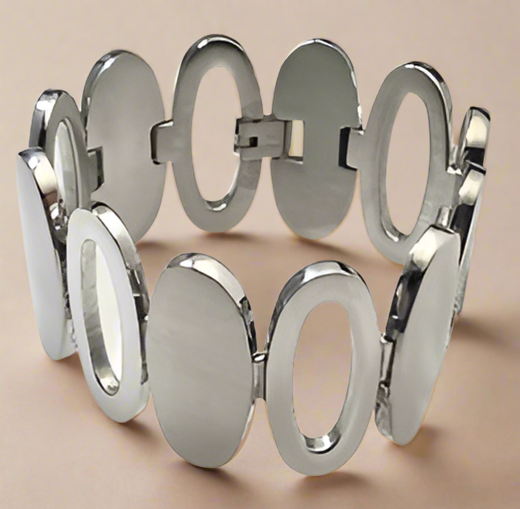 Fashion Ladies Bracelet Bright and Brushed Oval 7"