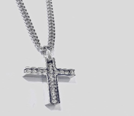 JEWLRY FASHION CRYSTAL CLEAN CROSS with 24" CURB CHAIN  cross is 1.5 inch