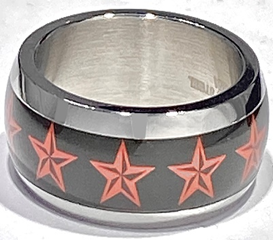 FASHION Black with Red Nautical Star Band Ring