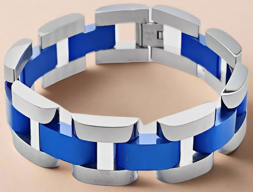 Fashion Silver Blue IP Plated Bracelet -8.5"