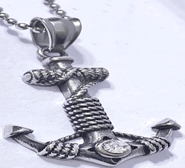 Fashion White Crystal Anchor Pendant with 24" Ball Chain