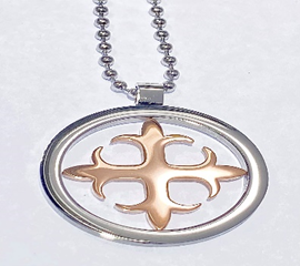 FASHION Rose Cross Fleury in Silver Circle Plated with Ball Chain 24"