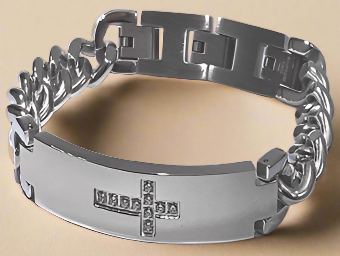 Fashion Black and Designer ID Link Bracelet 8.5"