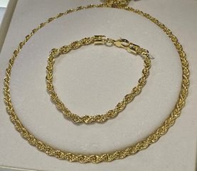 FASHION 18k Gold Electroplated Rope Chain 5mmand Bracelets Set with Box