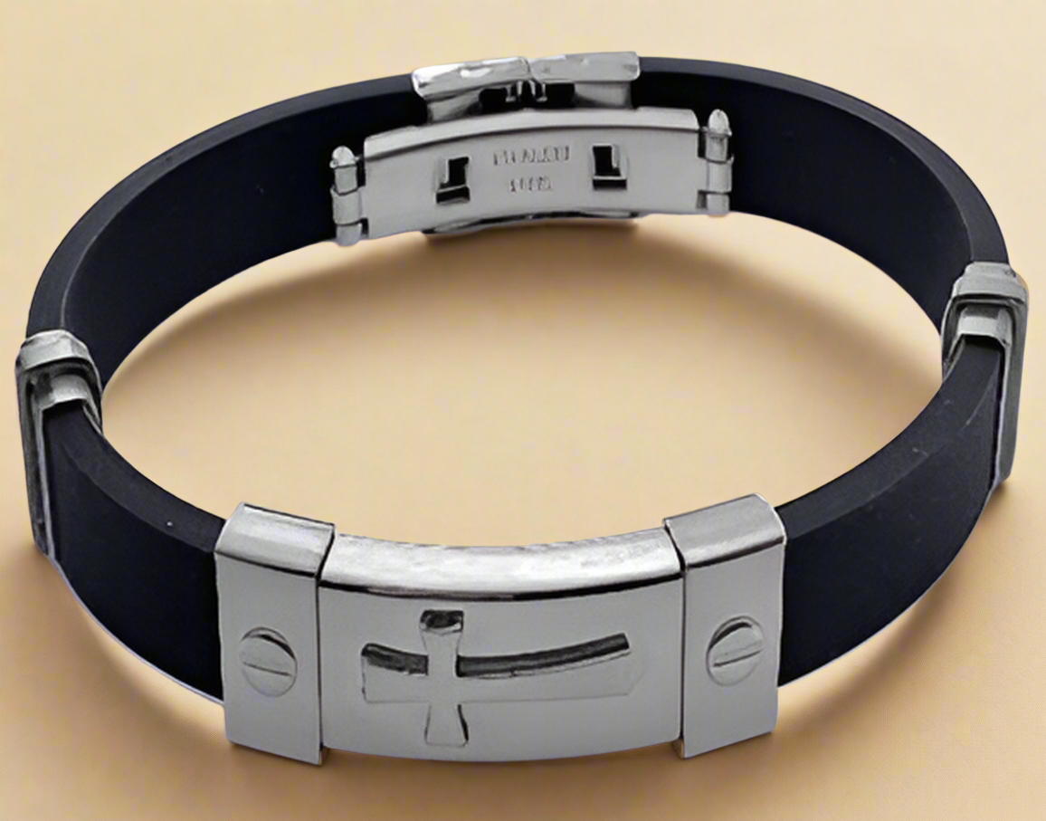 Fashion Cross ID Rubber Bracelet 8"