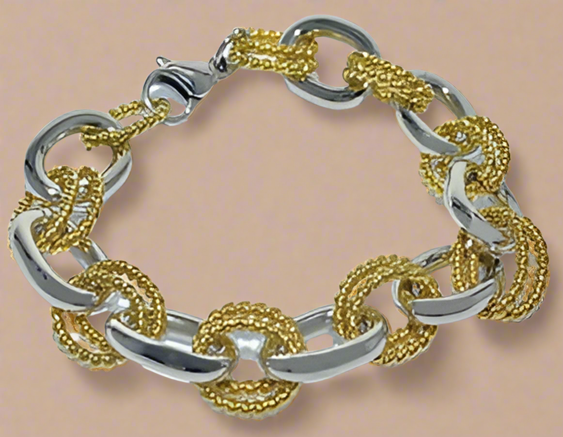 Fashion Gold Rope and silver Plated Link Bracelet 7.5"