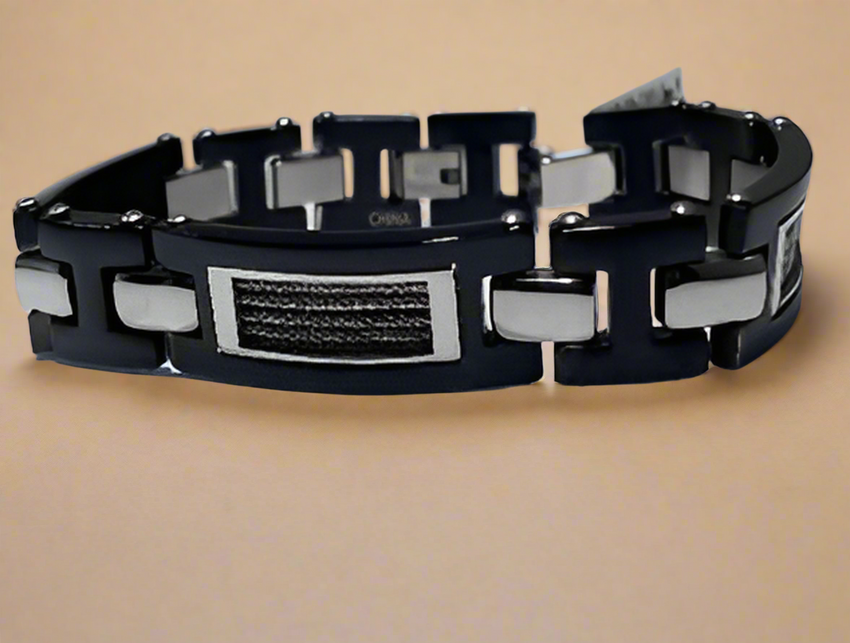 Fashion Black IP with Cable ID Bracelet 8.5"