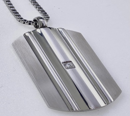 FASHION CZ Brush Polish Dog Tag Necklace 20" Box Chain