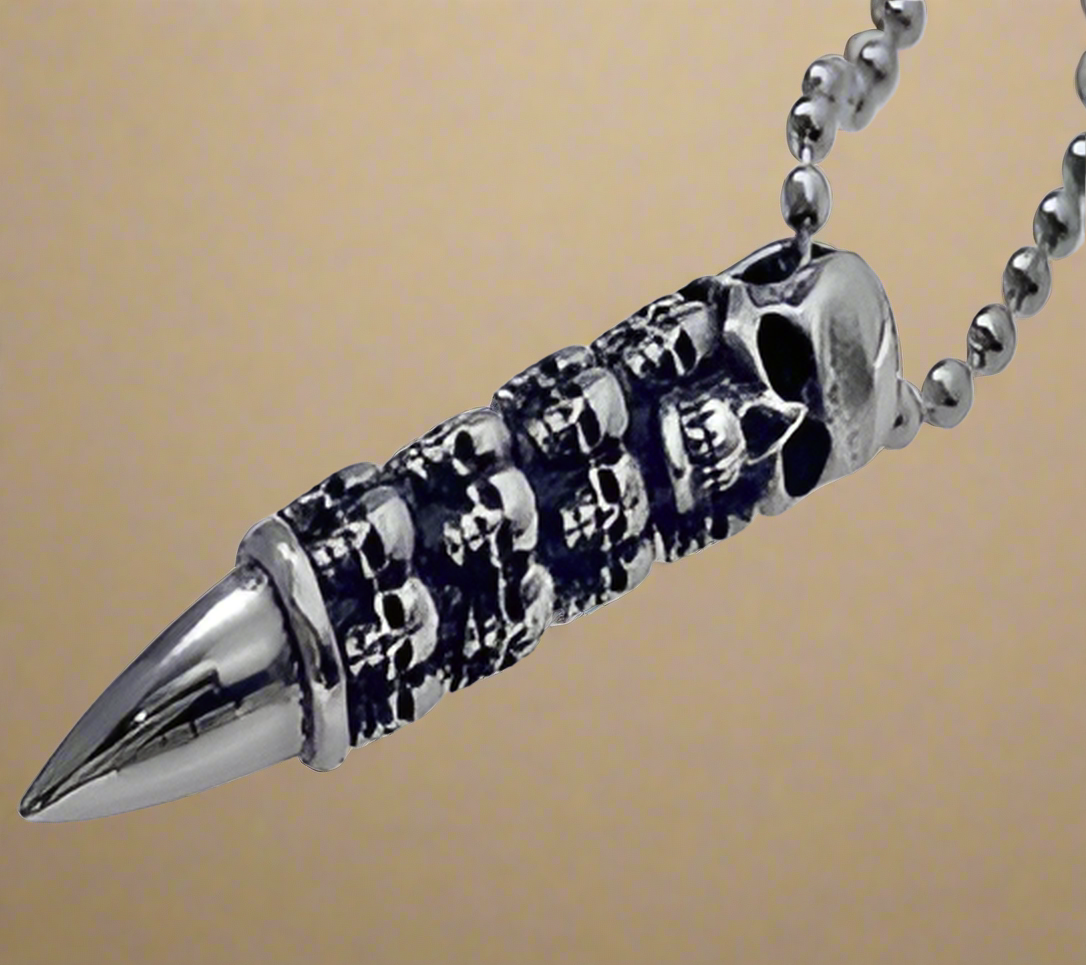 FASHION Skull Bullet Pendant with Ball Chain 24"