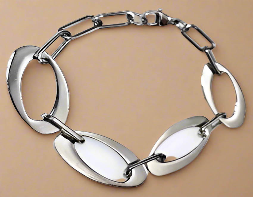 FASHION Solid Oval and Open Oval Bracelet 7.5"