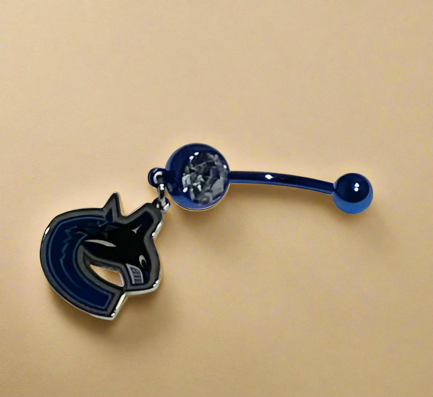 Vancouver Canucks blue stainless steel belly rings