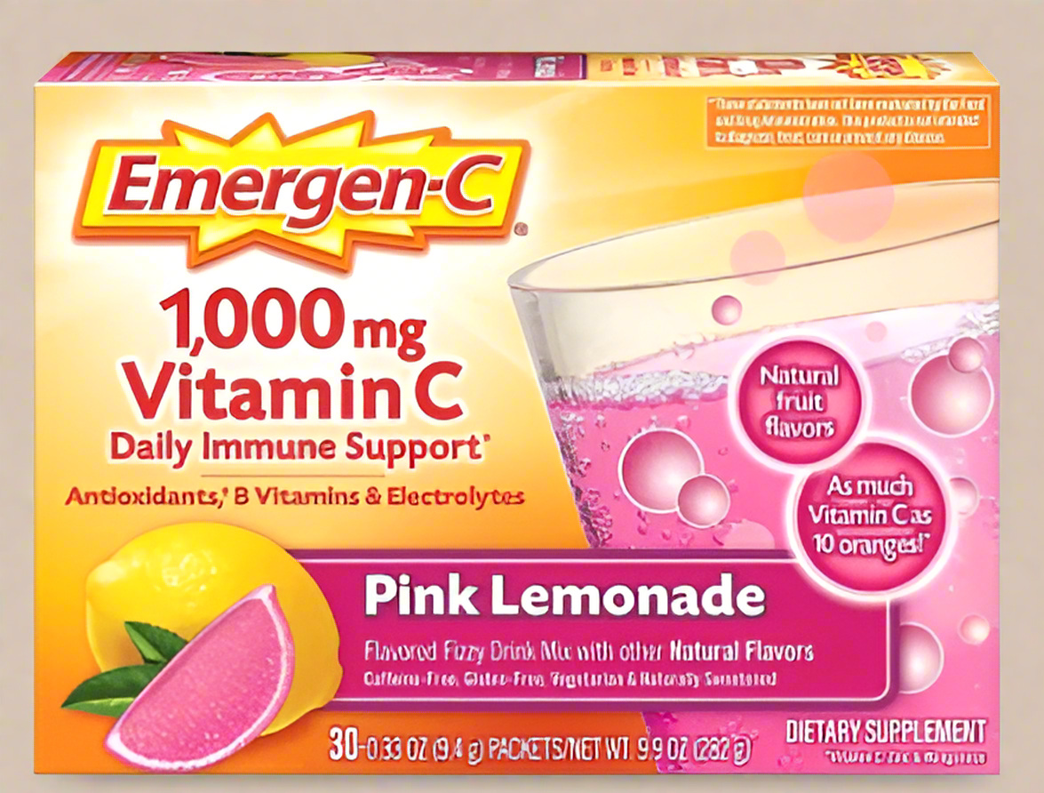 Emergen-C® 1,000mg Vitamin C – Daily Immune Support Powder (Pink Lemonade, 30 Packets)