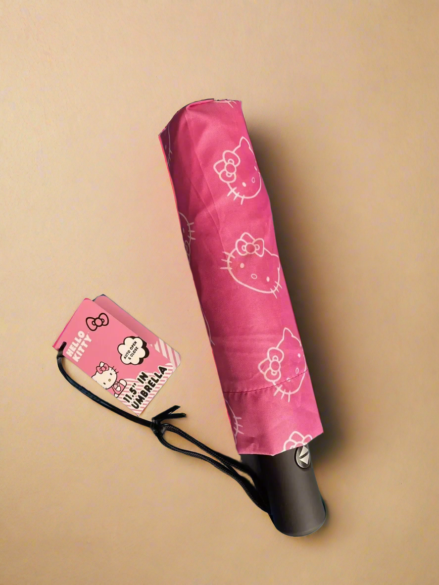 HELLO KITTY Umbrella PINK 11.5" AUTO OPEN & Cover NWT!