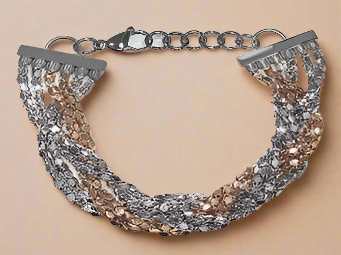 Fashion Rose and Silver Tow Tone Bracelet 7-9"