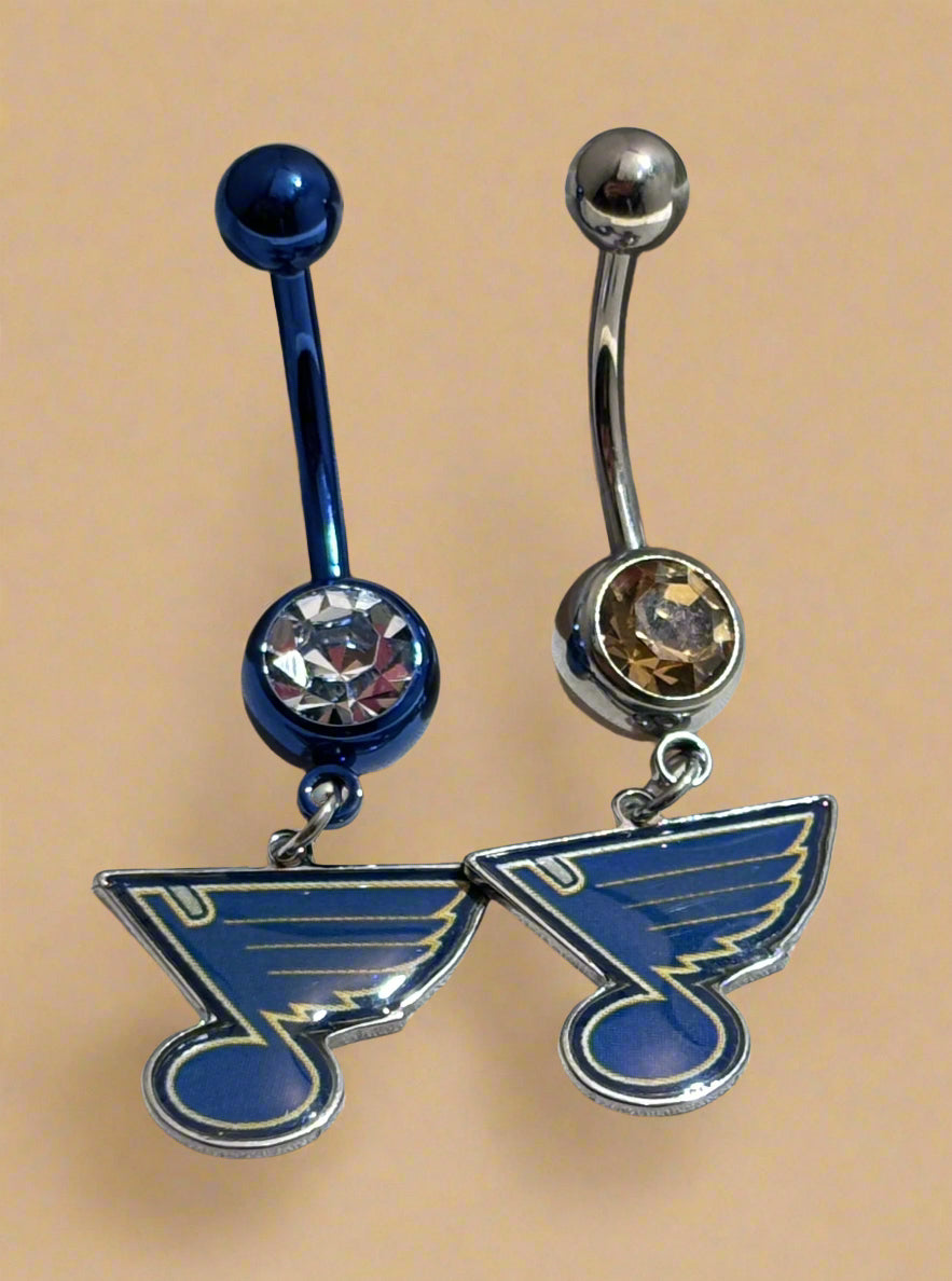 Licensed NHL Clear or Gold Gem Blue Anodized St. Louis Blues Belly Ring