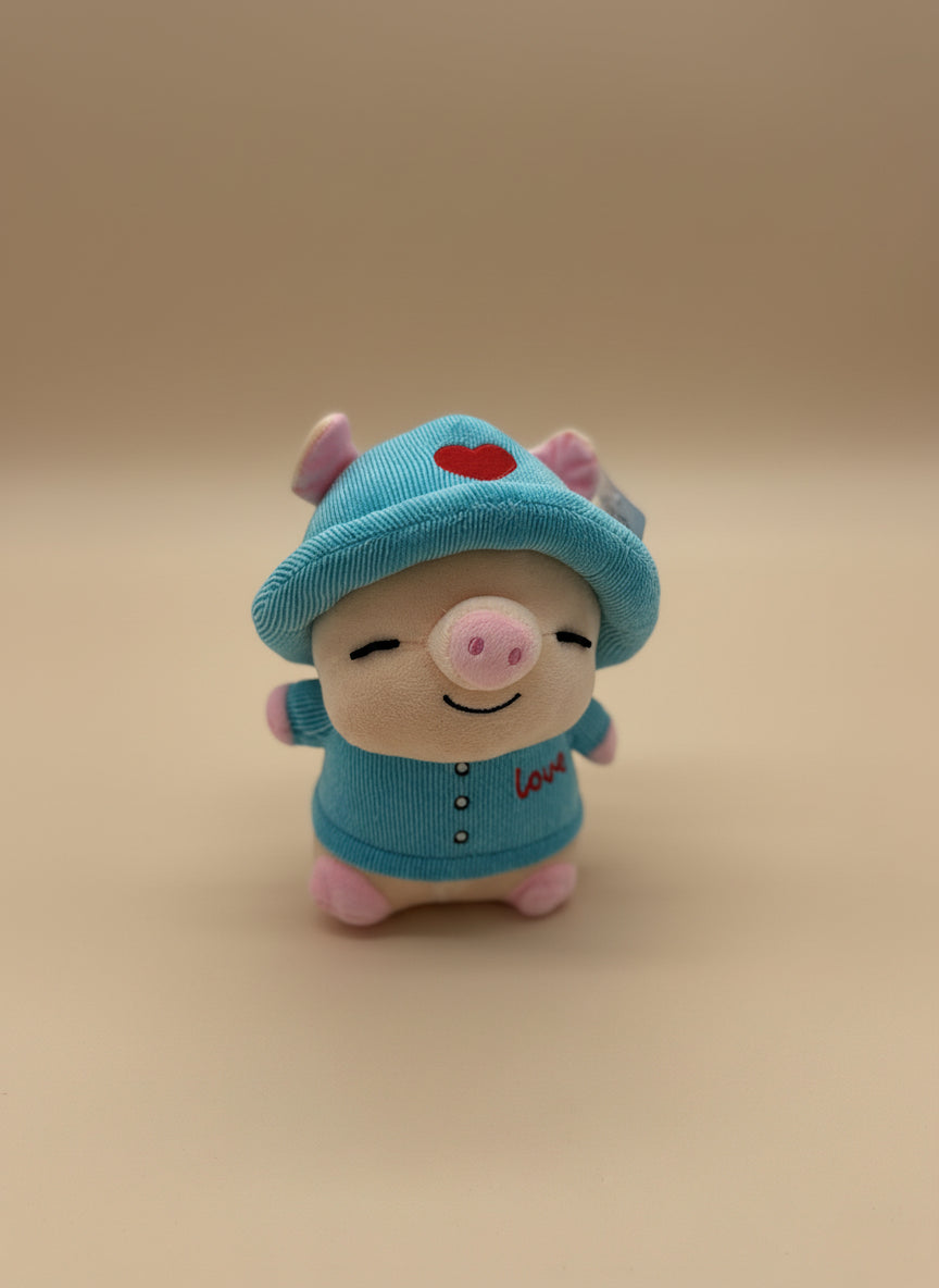 Small Blue Pig Plush Toy with Hat – 8" to 9" Cute Stuffed Animal Gift
