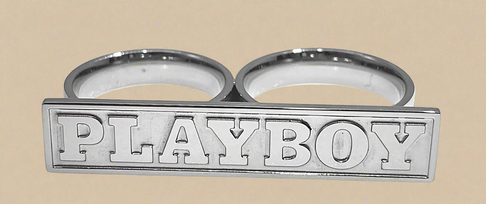 Playboy Block Bar Ring with Name Size 8 Stainless Steel