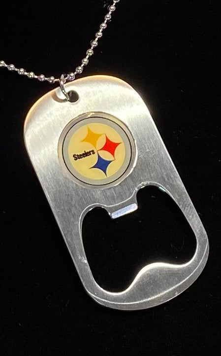 Pittsburgh Steelers Dog Tag Necklace with bottle opener