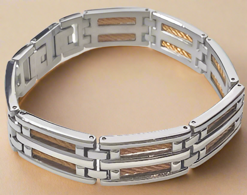 Fashion Gold IP and Silver  Bracelet 8.5"