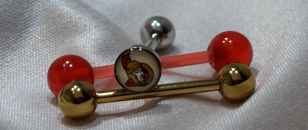 Ottawa Senators NHL 3D Tongue Ring – Titanium Barbell 3-Piece Set