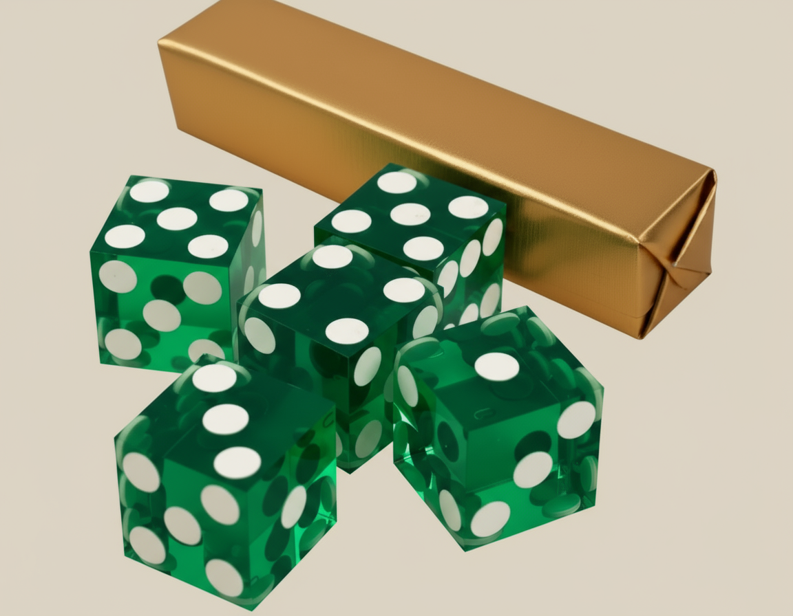 Professional Casino Dice – Set of 5 Green Serialized Razor-Edge Dice