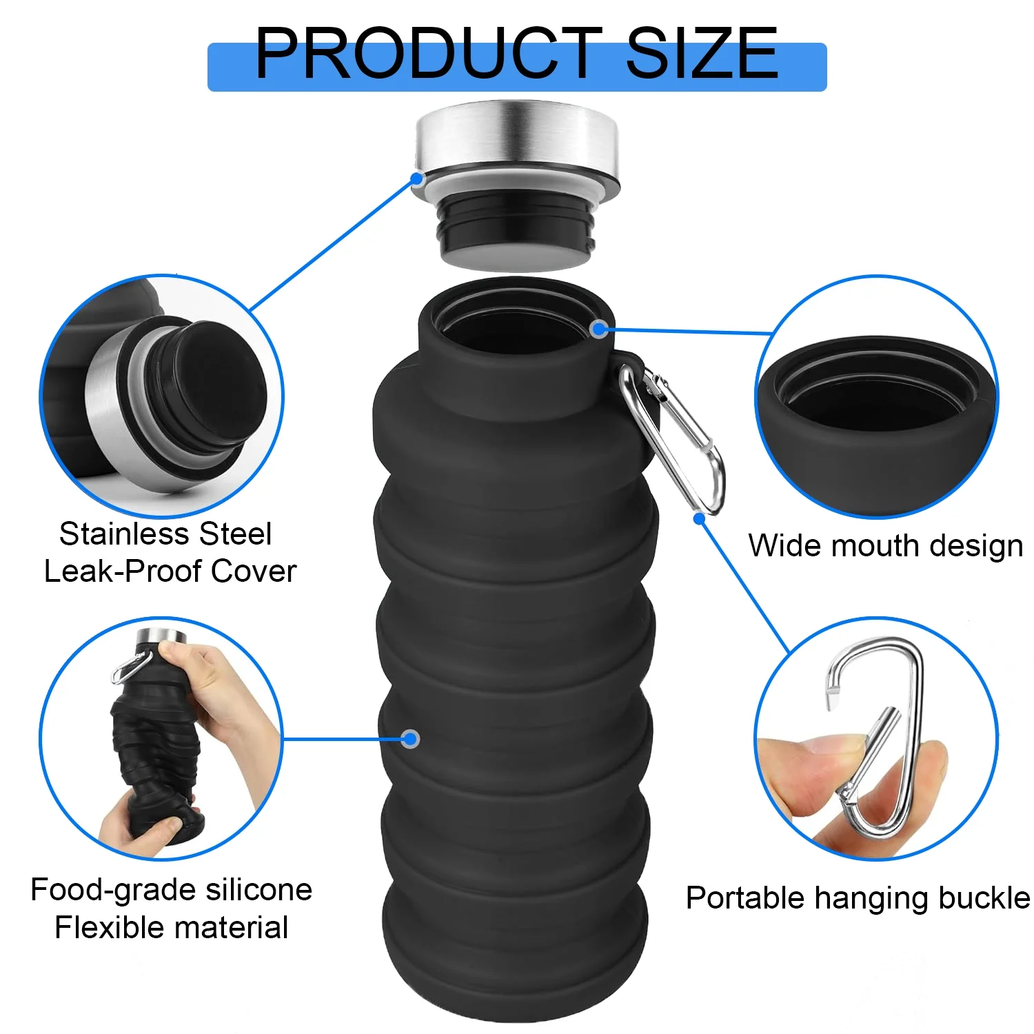 sport silicone portable foldable water bottle