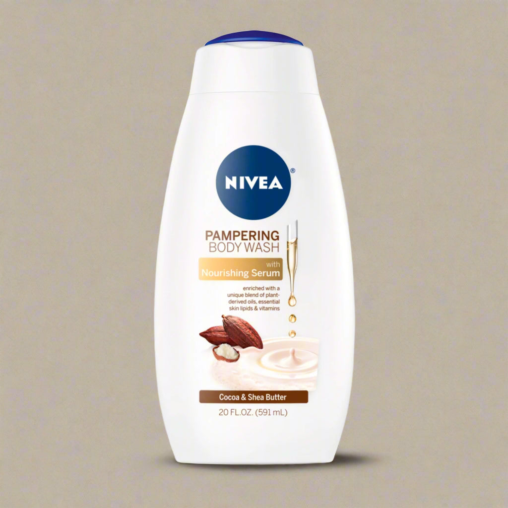 NIVEA Pampering Cocoa and Shea Butter Body Wash with Nourishing Serum, 20 OZ