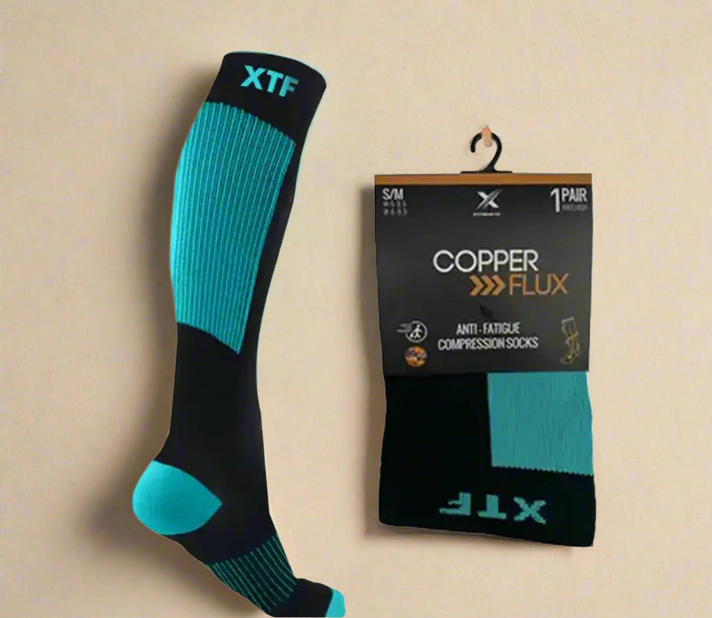EXTREME FIT COPPER >>>FLUX ANTI-FATIGUE COMPRESSION SOCKS BLACK N AQUA