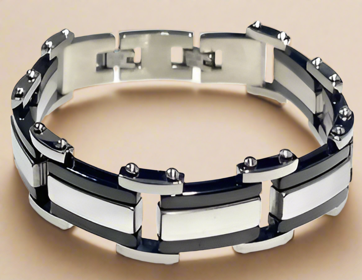Fashion Black IP and Silver Plated Bracelet 8.5"