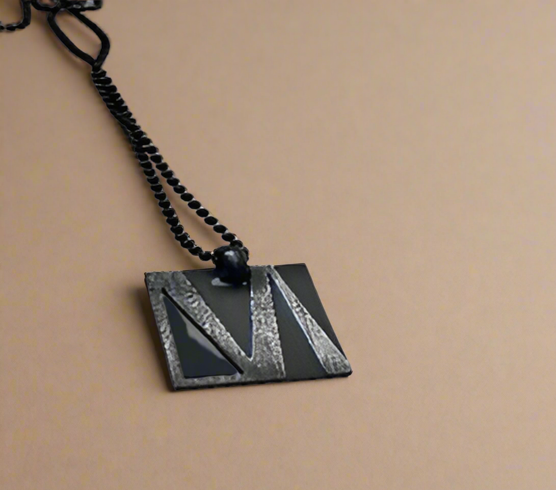 FASHION Wedge Antqued Pendant with Black Chain Necklace 24"