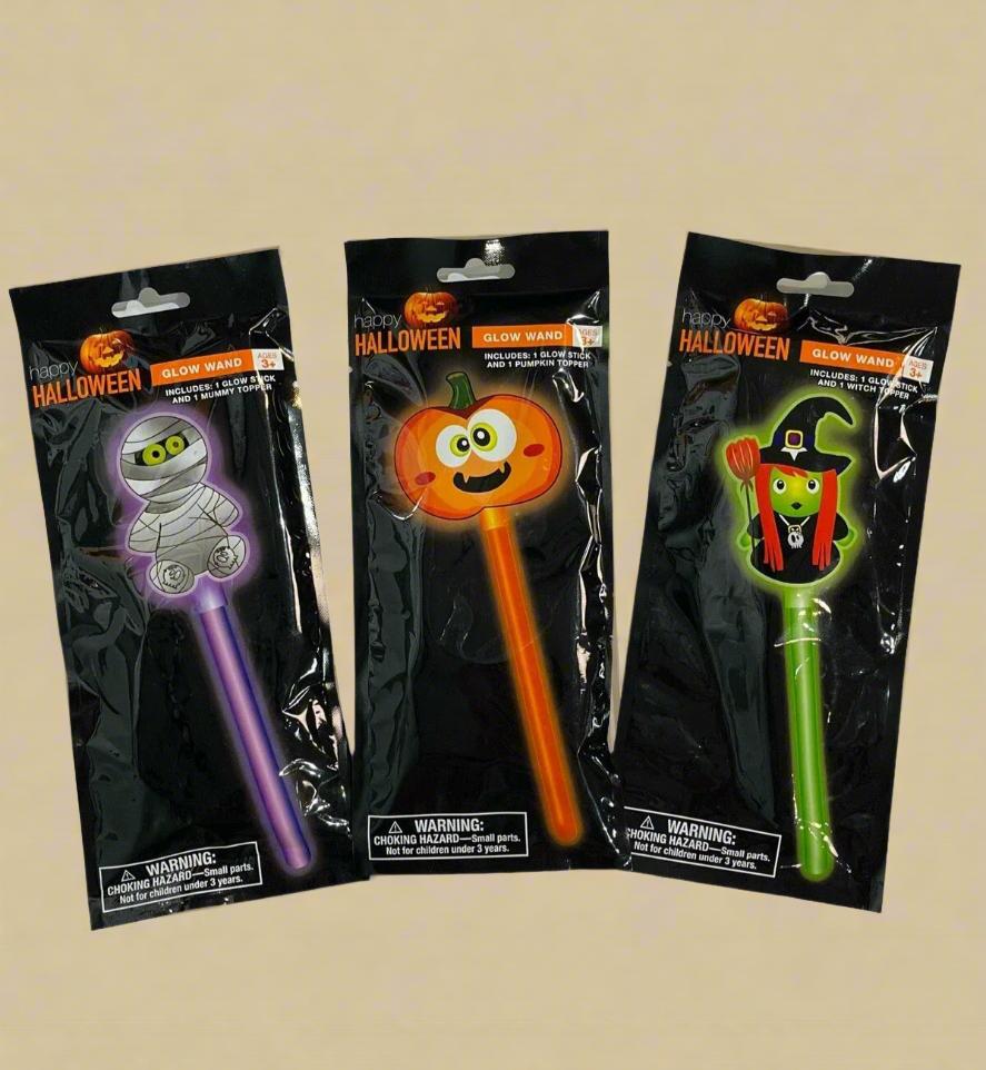 Happy Halloween Glow Wand Stick Set – 3-Pack with Fun Character Toppers