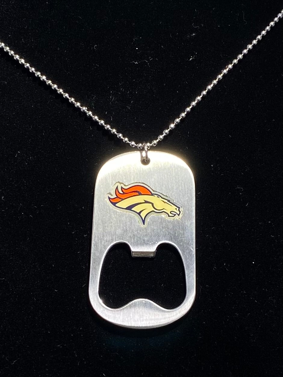 Denver Broncos Dog Tag Necklace with bottle opener