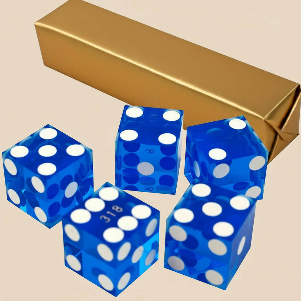 Professional Casino Dice – Set of 5 Blue Serialized Razor-Edge Dice