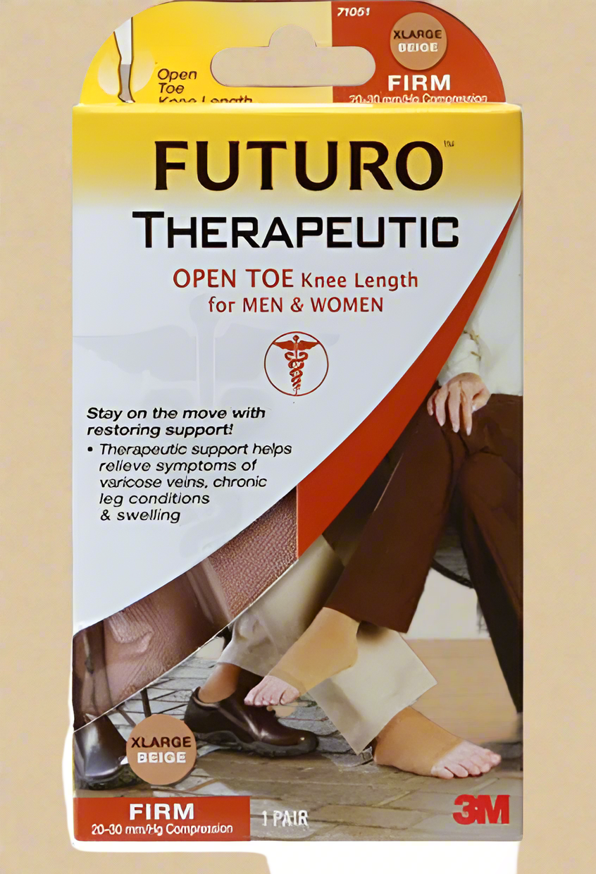 Futuro Therapeutic Open Toe Compression Stockings / Socks – 20–30 mmHg, Knee-Length, Beige (Medium)