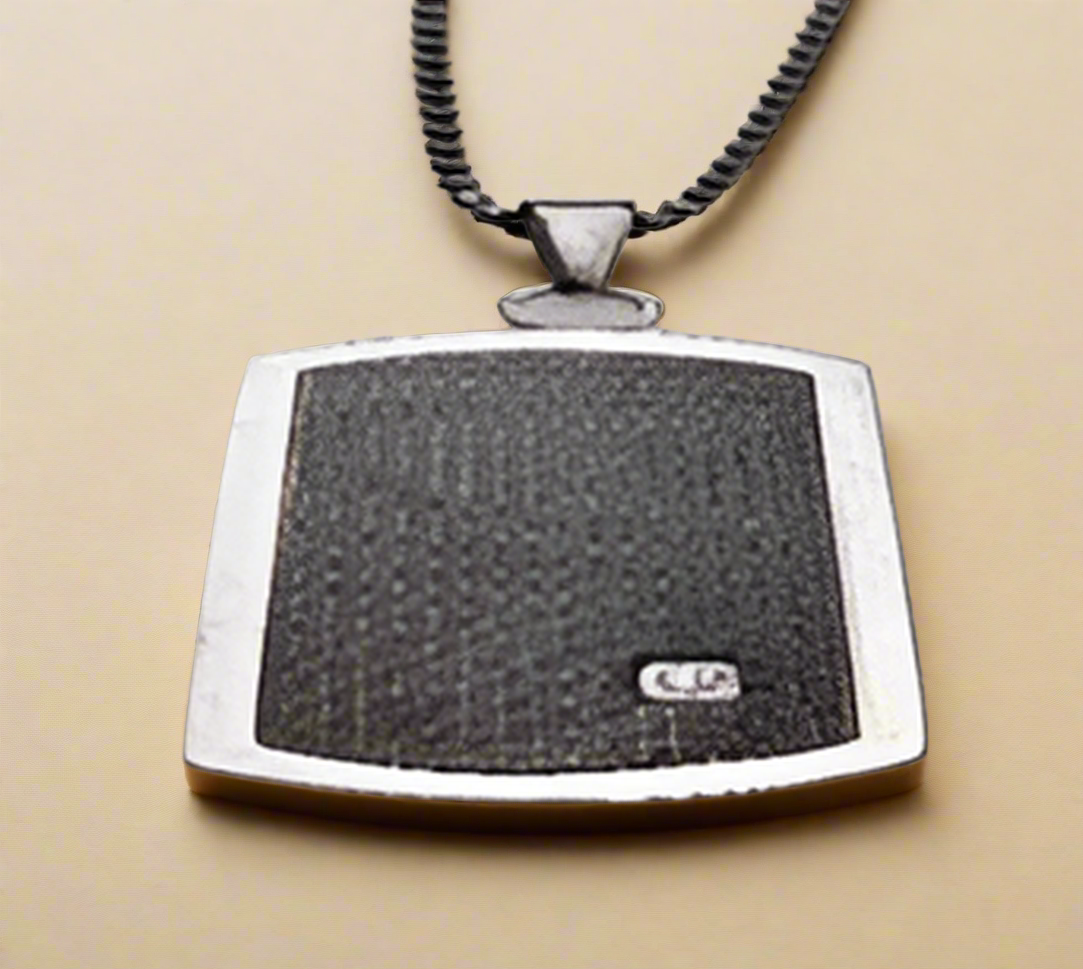 FASHION Gold and Black Patton Center Dog Tag Pendant with two Dia .01 pt 24"