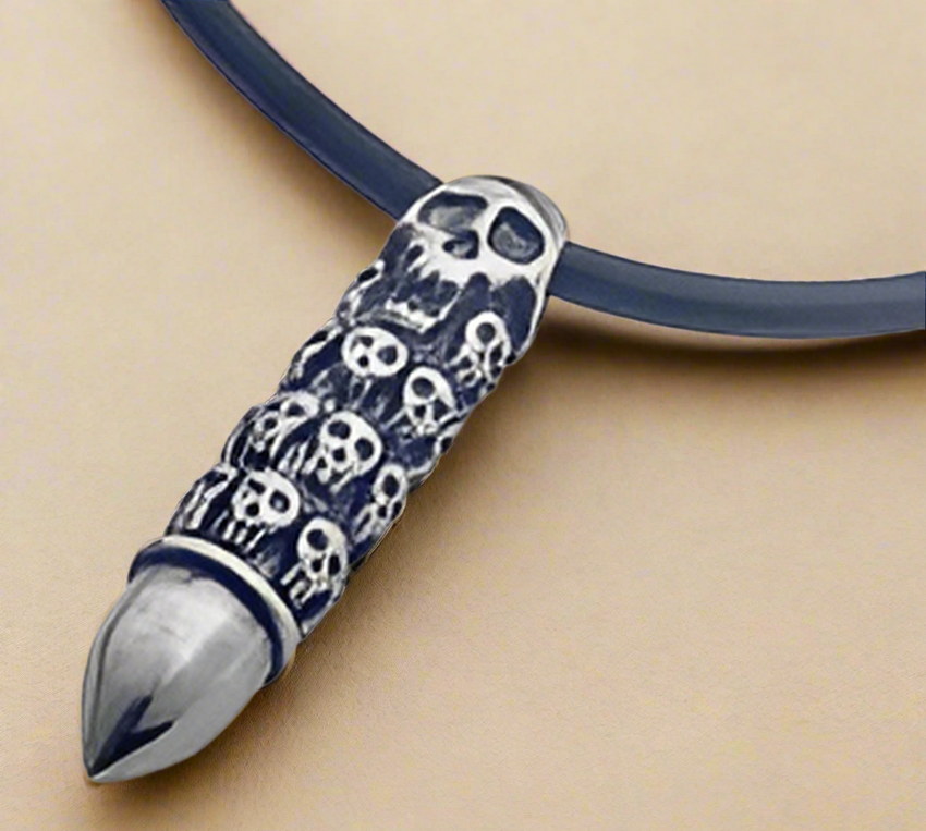 FASHION Bullet Skull Pendant on a Leather Necklace 24"