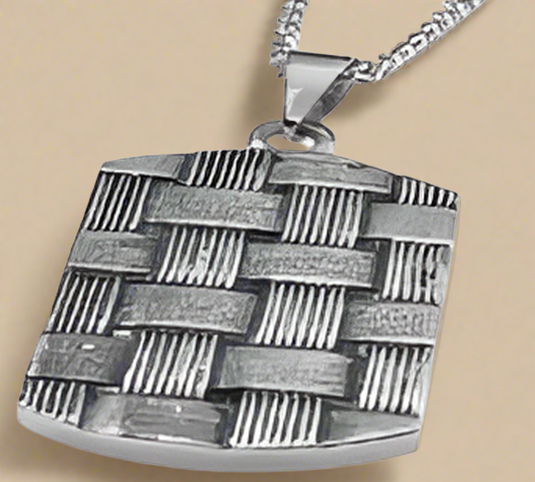 FASHION Brushed Basket Weave DogTag  Pendant 24"