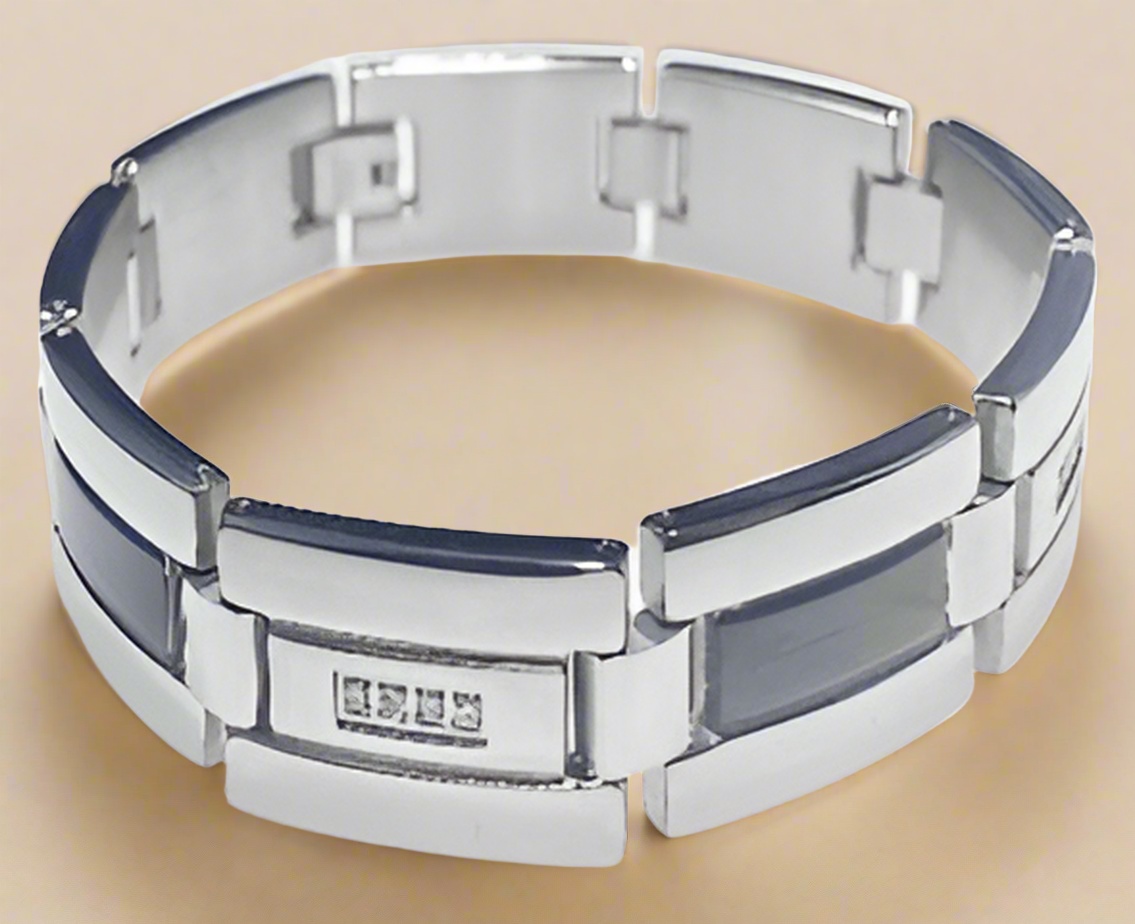 Fashion Black with Diamond in Bar Bracelet 8.5"