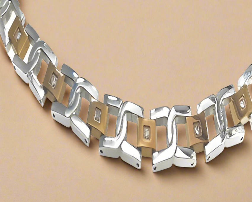 Fashion Rose and Silver Tow Tone with C/Z Bracelet 9"