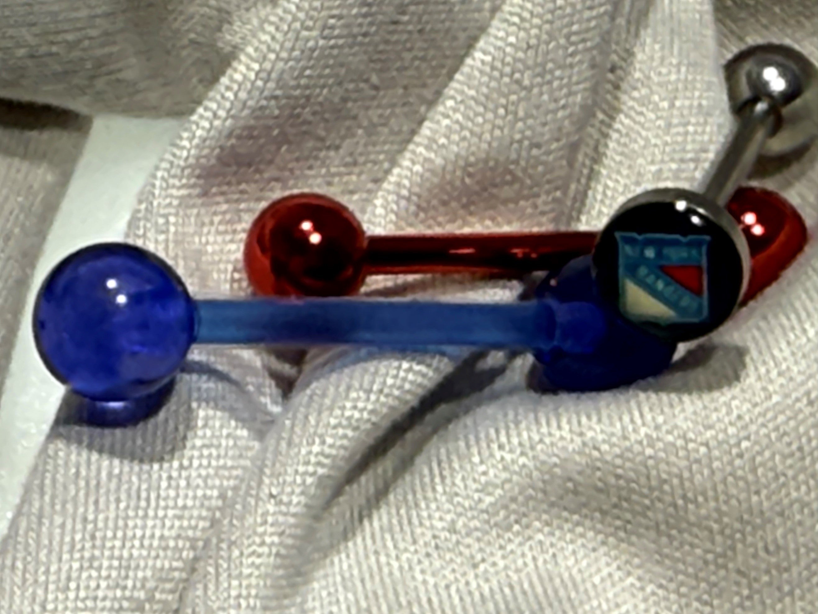 New York Rangers NHL 3D Tongue Ring – Titanium Barbell 3-Piece Set