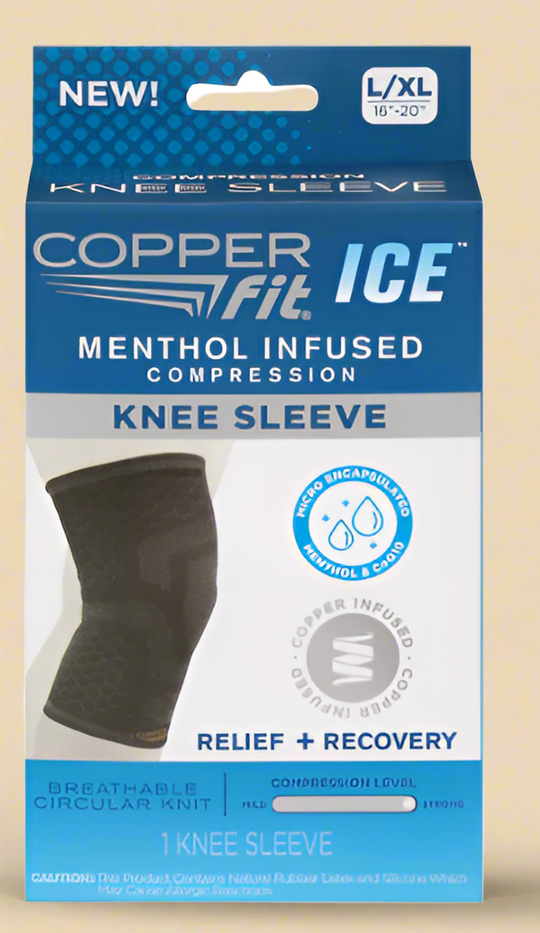Copper Fit® ICE Knee Sleeve – Menthol Infused Compression (L/XL, Unisex)