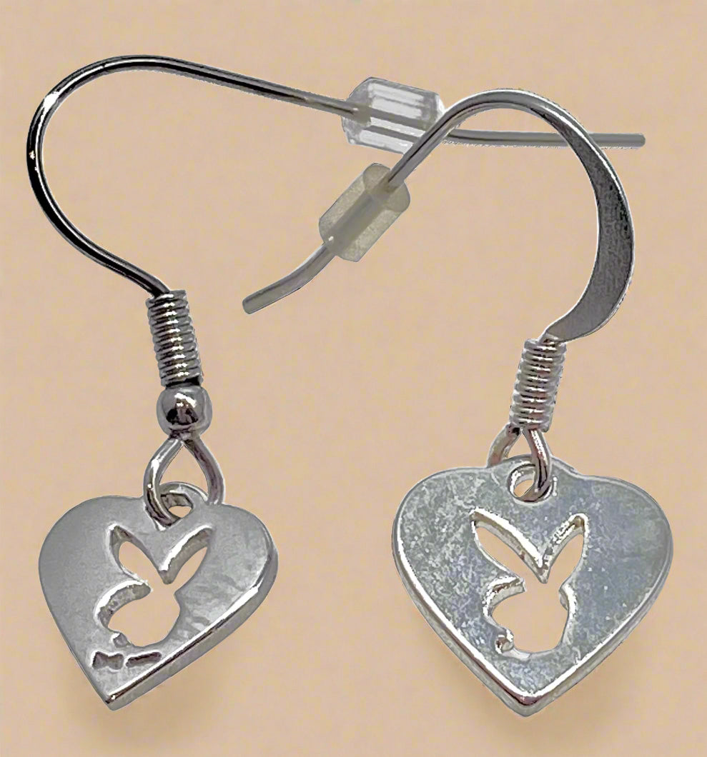 Playboy Heart Charm Earrings – High Polish Stainless Steel with Bunny Cutout
