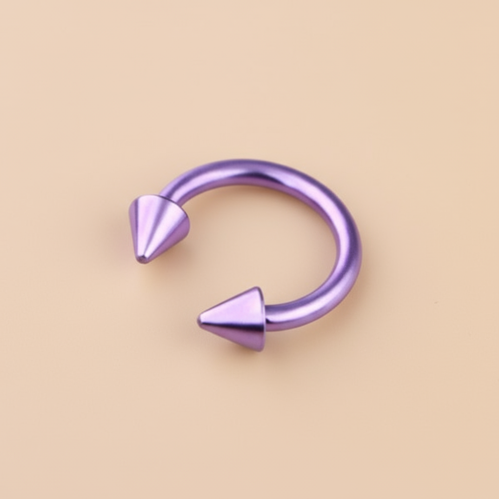 Light Purple Titanium Spiral Horseshoe Piercing Ring – 5mm Cone