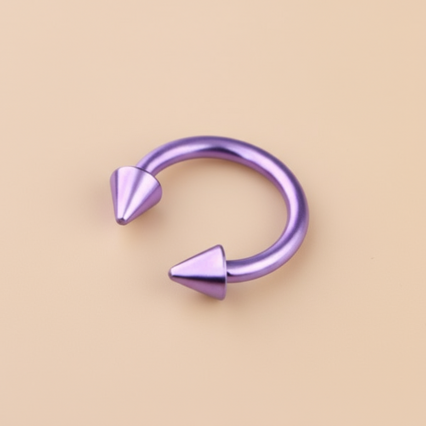 Light Purple Titanium Spiral Horseshoe Piercing Ring – 5mm Cone