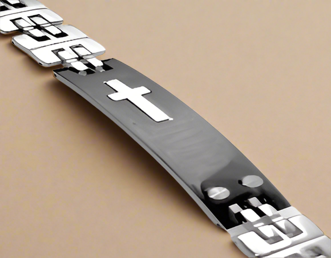 Fashion Black Cross Face Plated with Sivler X Link Bracelet 8.5